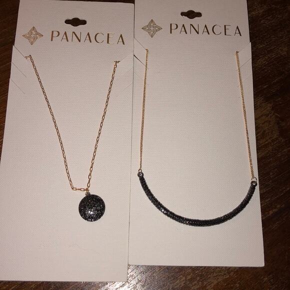 Panacea Prom Homecoming New Years Party Hematite Coin Drop & Curved Necklace - Picture 1 of 11